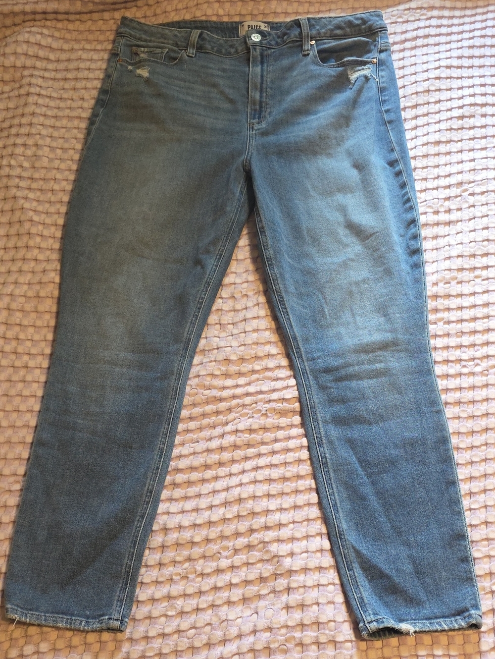 PAIGE Straight Leg Jeans in Faded Blue Wash